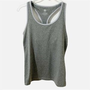 Aerie Fit Sleeveless Racerback Tee Contrasting Trims Built in Unpadded Bra Gray